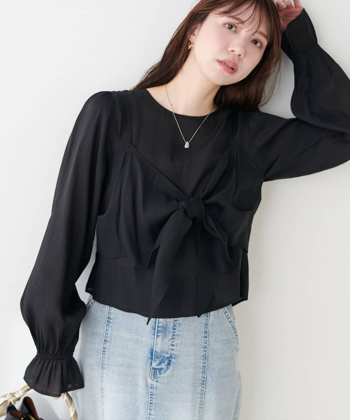 natural couture 蝴蝶結馬甲背心+襯衫套裝