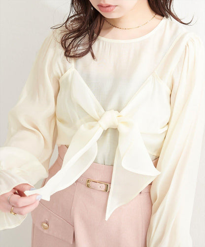 natural couture 蝴蝶結馬甲背心+襯衫套裝