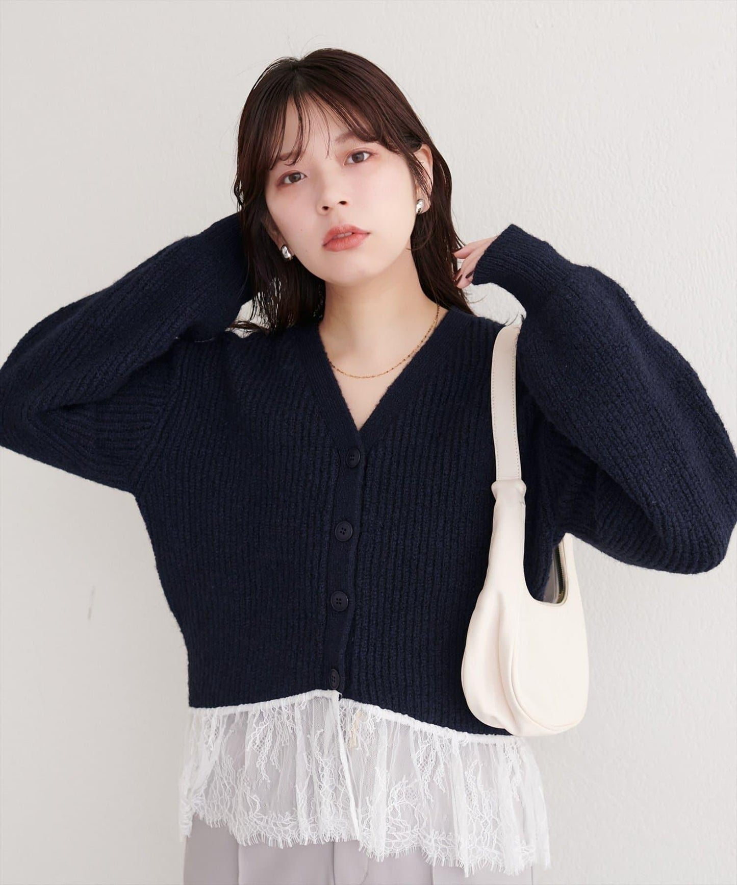 natural couture 下襬蕾絲 針織開衫