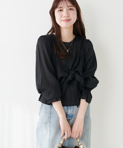 natural couture 蝴蝶結馬甲背心+襯衫套裝