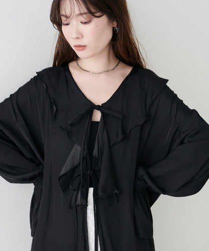 natural couture 聚酯人造纖維荷葉邊襯衫