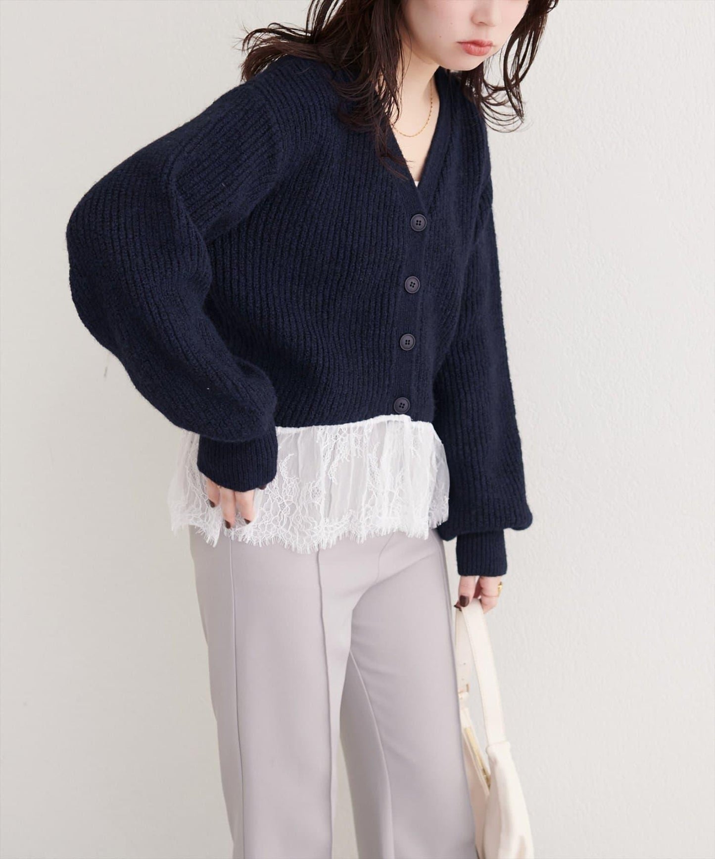 natural couture 下襬蕾絲 針織開衫