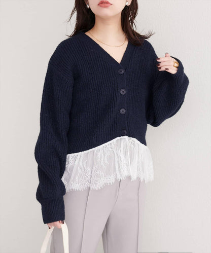 natural couture 下襬蕾絲 針織開衫