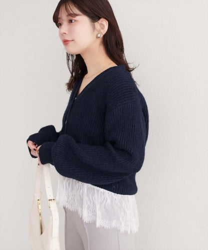natural couture 下襬蕾絲 針織開衫