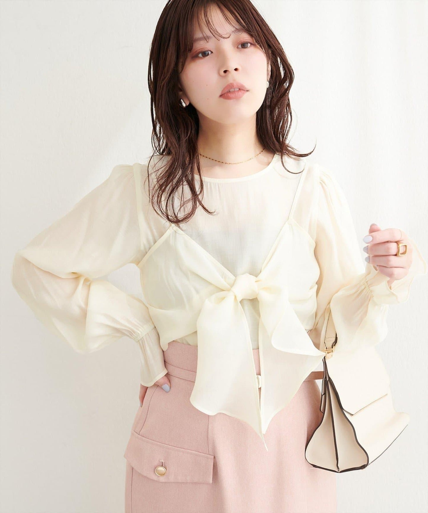natural couture 蝴蝶結馬甲背心+襯衫套裝