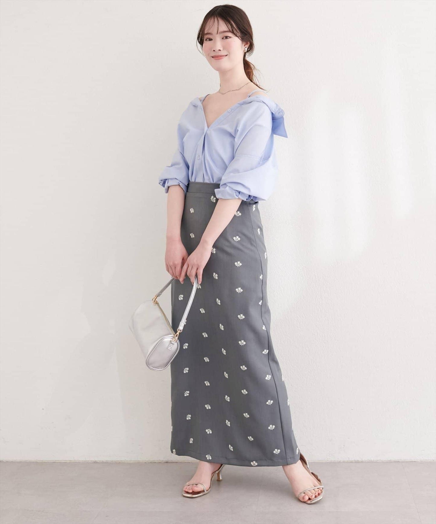 natural couture 花卉圖案 修身 斜紋 直筒半身裙