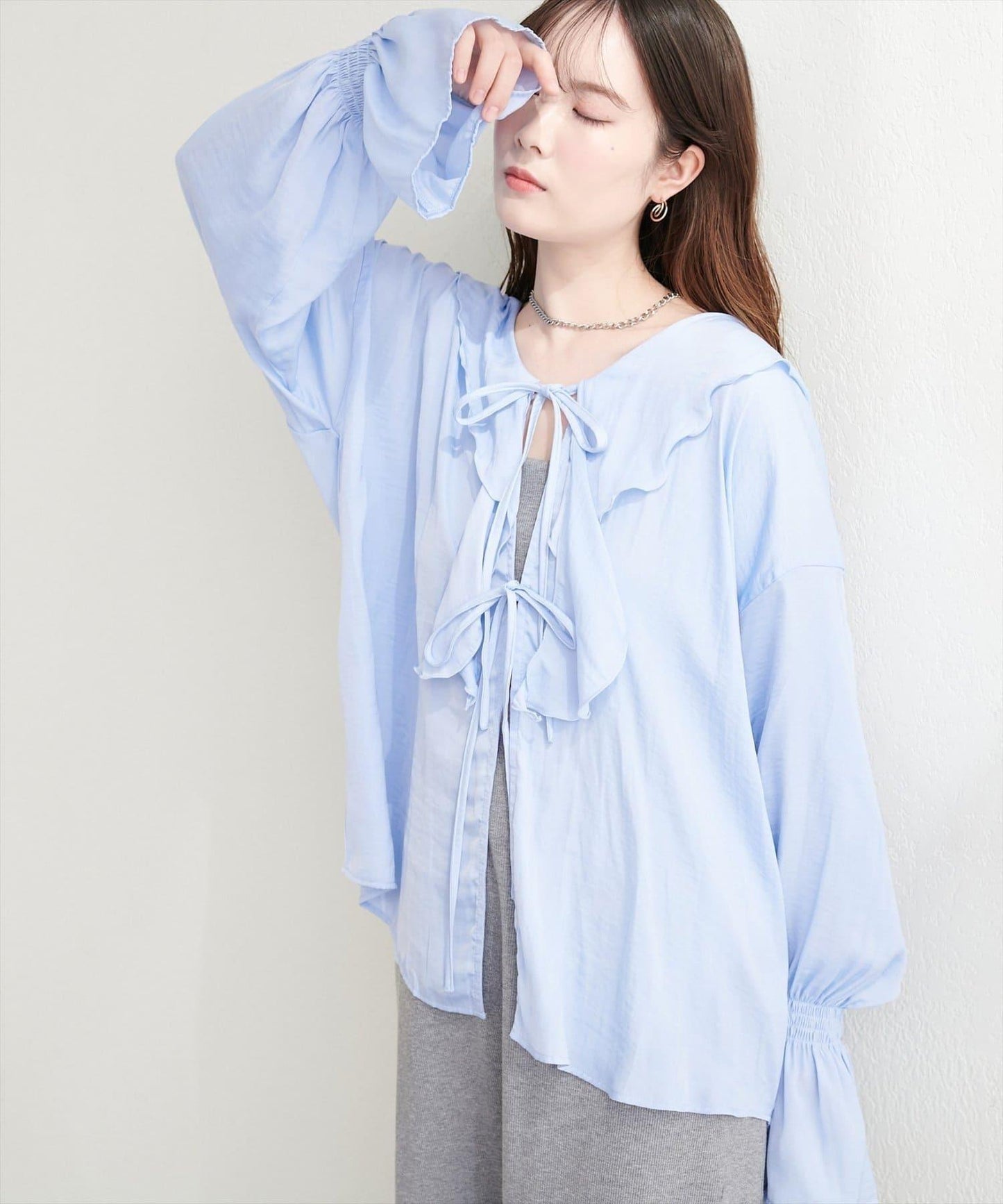 natural couture 聚酯人造纖維荷葉邊襯衫