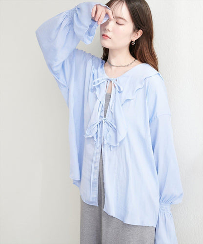 natural couture 聚酯人造纖維荷葉邊襯衫