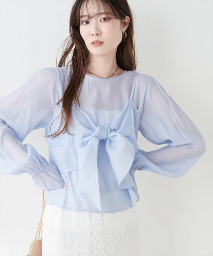 natural couture 蝴蝶結馬甲背心+襯衫套裝