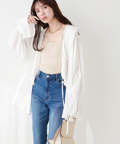 natural couture 聚酯人造纖維荷葉邊襯衫