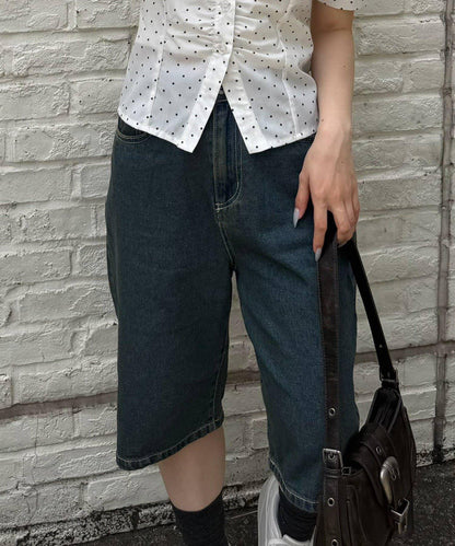 蕾絲波點腰帶 半長牛仔褲