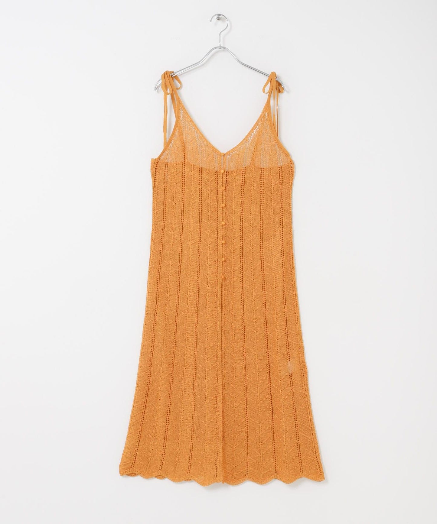 可水洗 前排扣 蕾絲針織 吊帶連衣裙