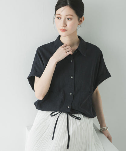 亞麻人造絲 五分袖襯衫