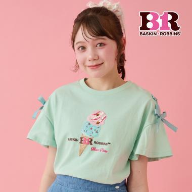 サーティワン アイスクリーム → 品牌名，保持原樣 非 IP 商品 → 全部按服飾規則轉成中文描述 最終商品名如下： 接觸冷感袖部繫帶蕾絲拼接T恤（サーティワン アイスクリーム）
