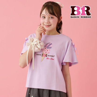 サーティワン アイスクリーム → 品牌名，保持原樣 非 IP 商品 → 全部按服飾規則轉成中文描述 最終商品名如下： 接觸冷感袖部繫帶蕾絲拼接T恤（サーティワン アイスクリーム）