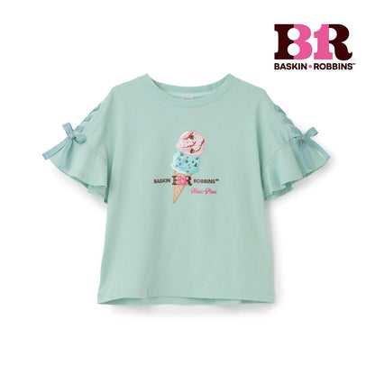 サーティワン アイスクリーム → 品牌名，保持原樣 非 IP 商品 → 全部按服飾規則轉成中文描述 最終商品名如下： 接觸冷感袖部繫帶蕾絲拼接T恤（サーティワン アイスクリーム）