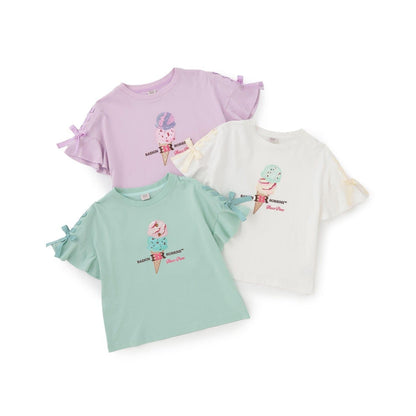 サーティワン アイスクリーム → 品牌名，保持原樣 非 IP 商品 → 全部按服飾規則轉成中文描述 最終商品名如下： 接觸冷感袖部繫帶蕾絲拼接T恤（サーティワン アイスクリーム）