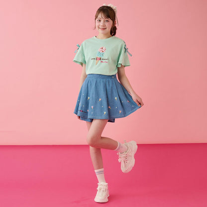 サーティワン アイスクリーム → 品牌名，保持原樣 非 IP 商品 → 全部按服飾規則轉成中文描述 最終商品名如下： 接觸冷感袖部繫帶蕾絲拼接T恤（サーティワン アイスクリーム）