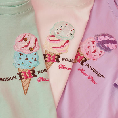 サーティワン アイスクリーム → 品牌名，保持原樣 非 IP 商品 → 全部按服飾規則轉成中文描述 最終商品名如下： 接觸冷感袖部繫帶蕾絲拼接T恤（サーティワン アイスクリーム）