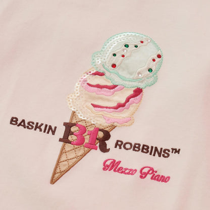 サーティワン アイスクリーム → 品牌名，保持原樣 非 IP 商品 → 全部按服飾規則轉成中文描述 最終商品名如下： 接觸冷感袖部繫帶蕾絲拼接T恤（サーティワン アイスクリーム）