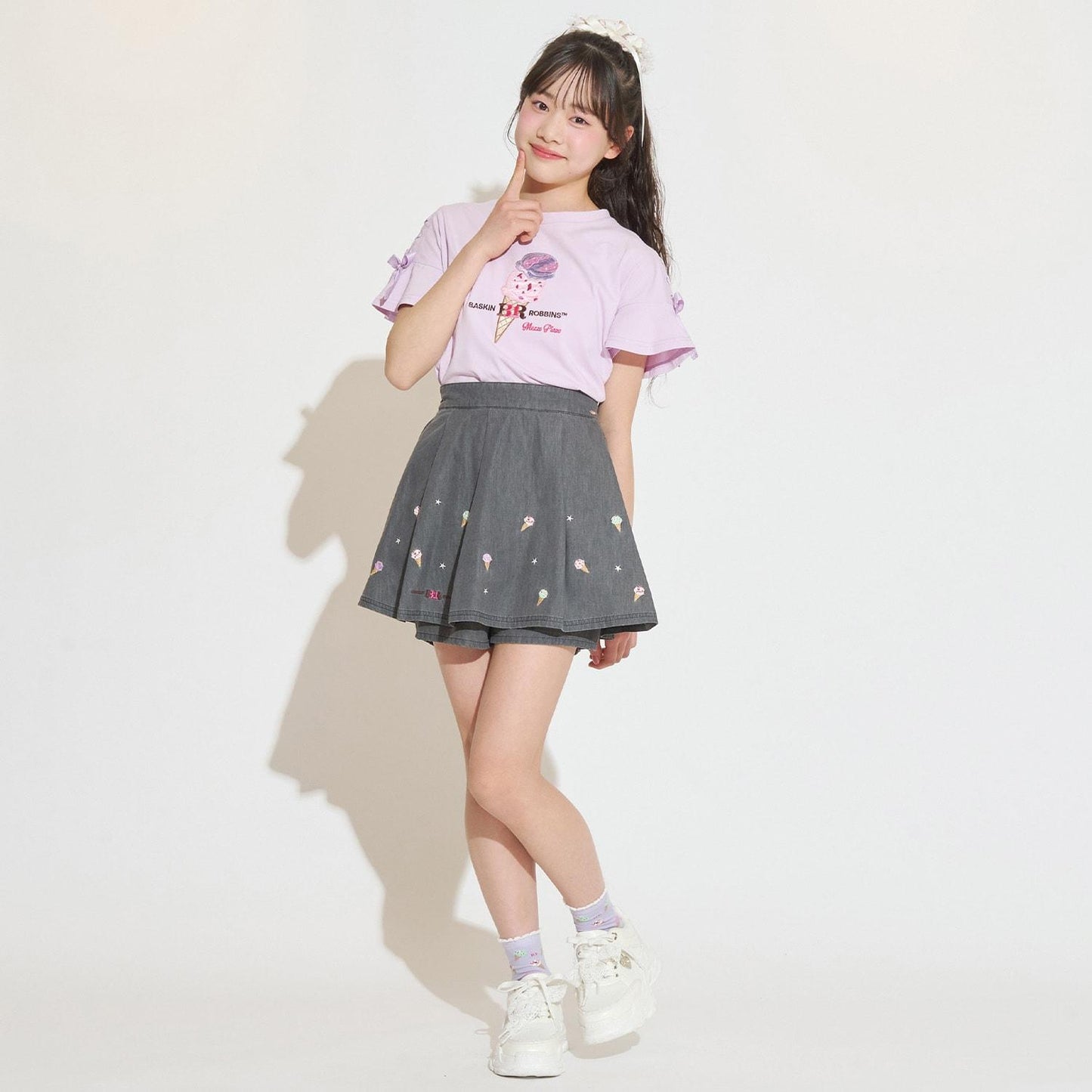 サーティワン アイスクリーム → 品牌名，保持原樣 非 IP 商品 → 全部按服飾規則轉成中文描述 最終商品名如下： 接觸冷感袖部繫帶蕾絲拼接T恤（サーティワン アイスクリーム）
