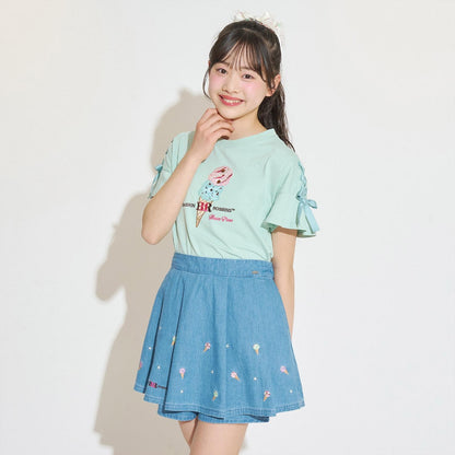 サーティワン アイスクリーム → 品牌名，保持原樣 非 IP 商品 → 全部按服飾規則轉成中文描述 最終商品名如下： 接觸冷感袖部繫帶蕾絲拼接T恤（サーティワン アイスクリーム）