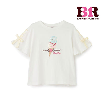 サーティワン アイスクリーム → 品牌名，保持原樣 非 IP 商品 → 全部按服飾規則轉成中文描述 最終商品名如下： 接觸冷感袖部繫帶蕾絲拼接T恤（サーティワン アイスクリーム）