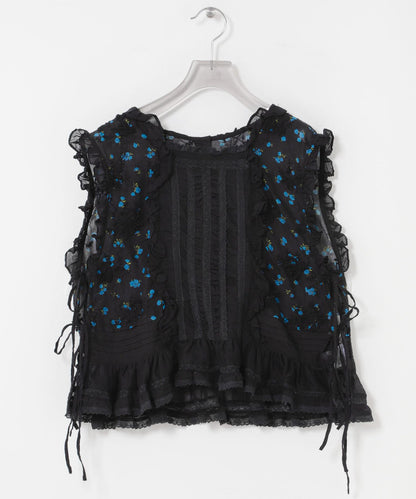 crinkle crinkle crinkle SHEER FLOWER VEST BLOUSE 上衣