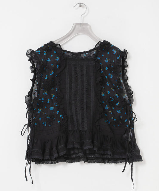 crinkle crinkle crinkle SHEER FLOWER VEST BLOUSE 上衣