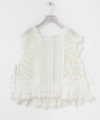 crinkle crinkle crinkle SHEER FLOWER VEST BLOUSE 上衣