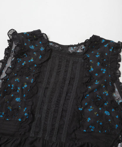 crinkle crinkle crinkle SHEER FLOWER VEST BLOUSE 上衣
