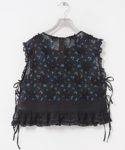 crinkle crinkle crinkle SHEER FLOWER VEST BLOUSE 上衣