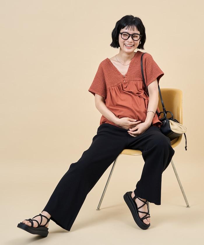 產前產後適用 有機棉 自裁設計 羅紋 孕婦褲