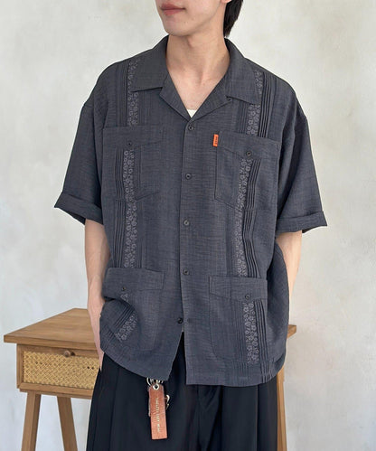 花卉刺繡古巴襯衫