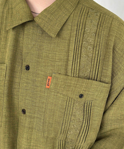 花卉刺繡古巴襯衫