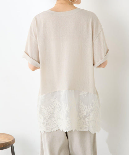 《近日開始》 下襬透紗刺繡 T恤