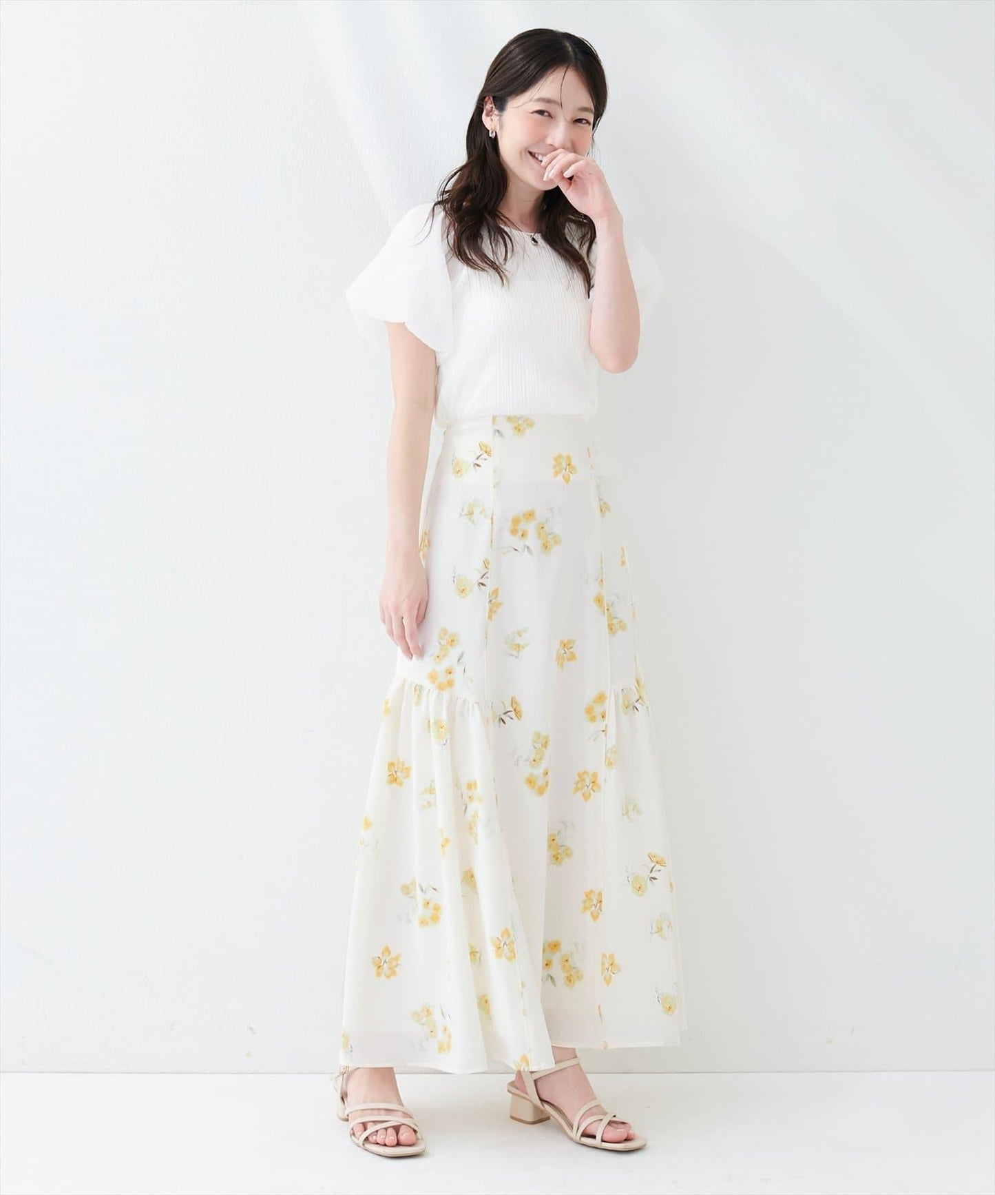 花卉美人魚褶皺半身裙