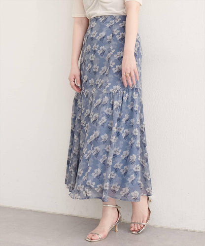 花卉美人魚褶皺半身裙