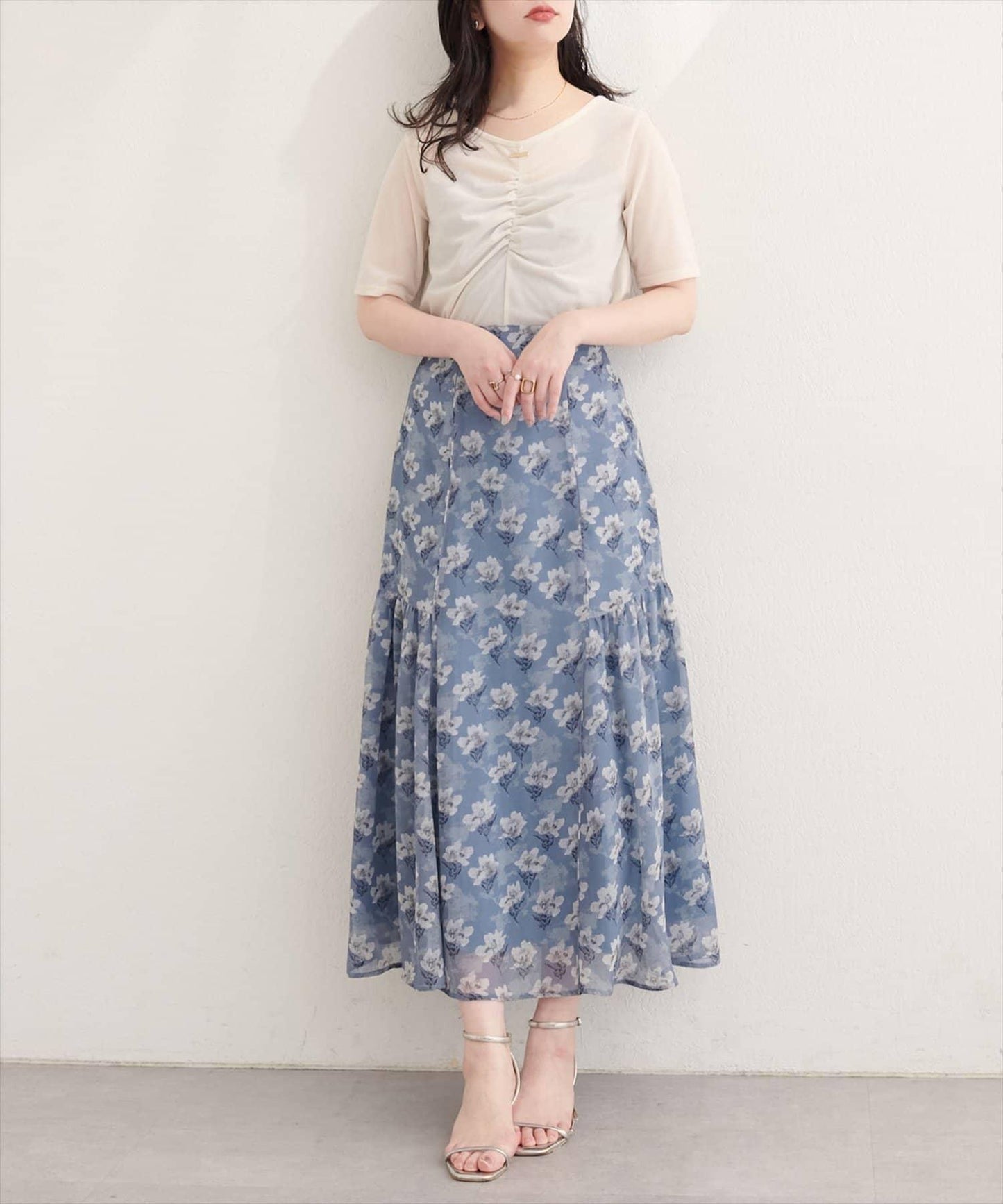 花卉美人魚褶皺半身裙