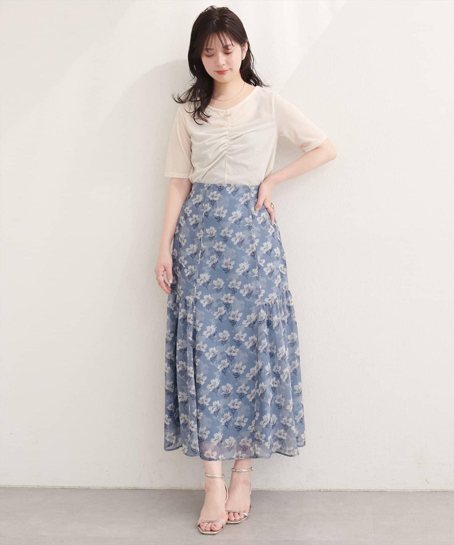 花卉美人魚褶皺半身裙
