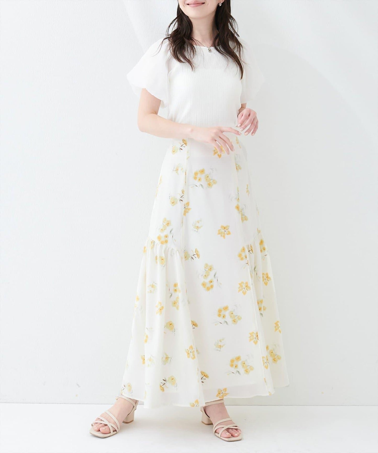 花卉美人魚褶皺半身裙