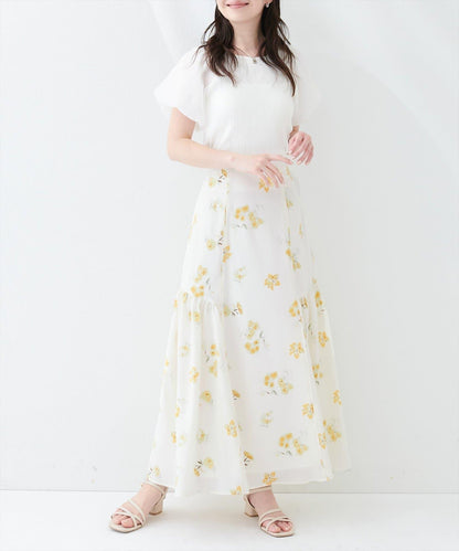 花卉美人魚褶皺半身裙