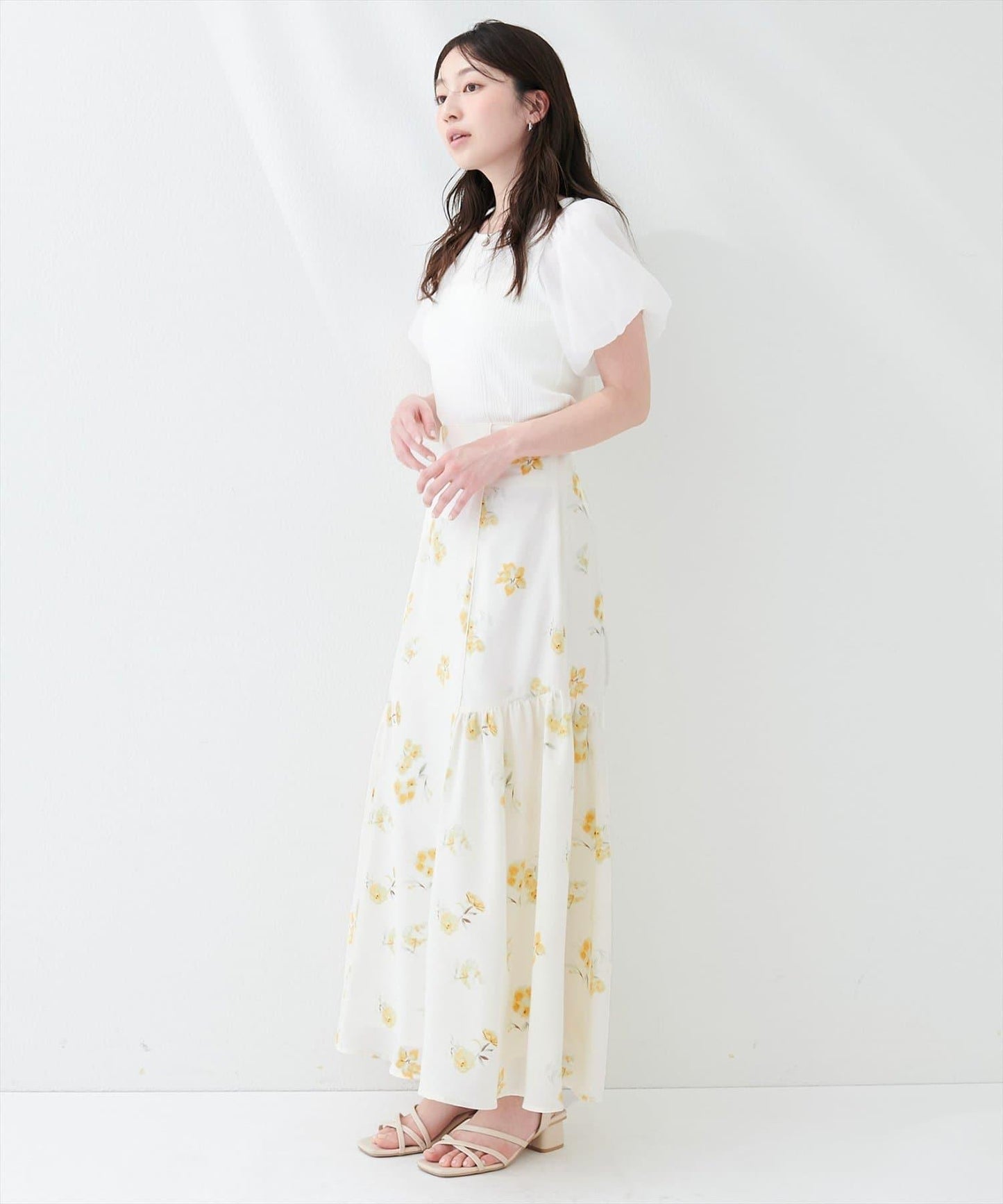 花卉美人魚褶皺半身裙