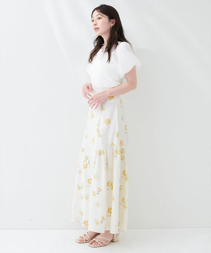 花卉美人魚褶皺半身裙