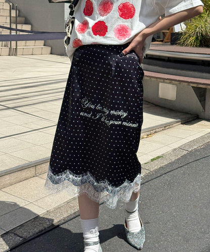 圓點緞面刺繡 直筒 半身裙