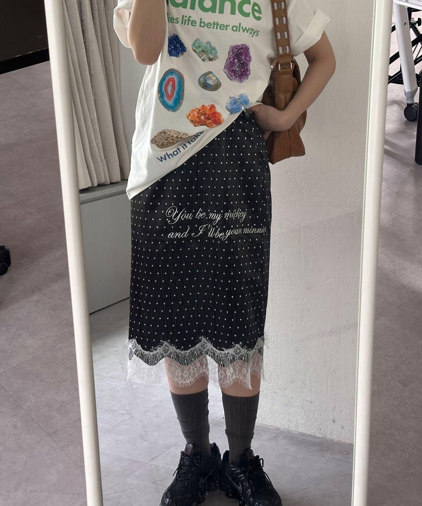 圓點緞面刺繡 直筒 半身裙