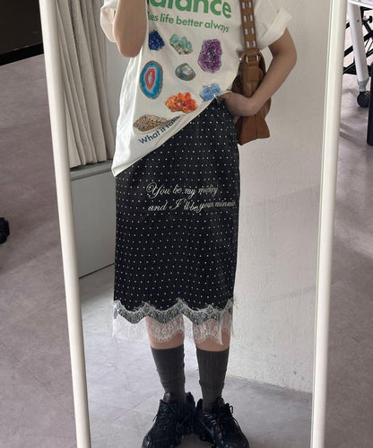 圓點緞面刺繡 直筒 半身裙