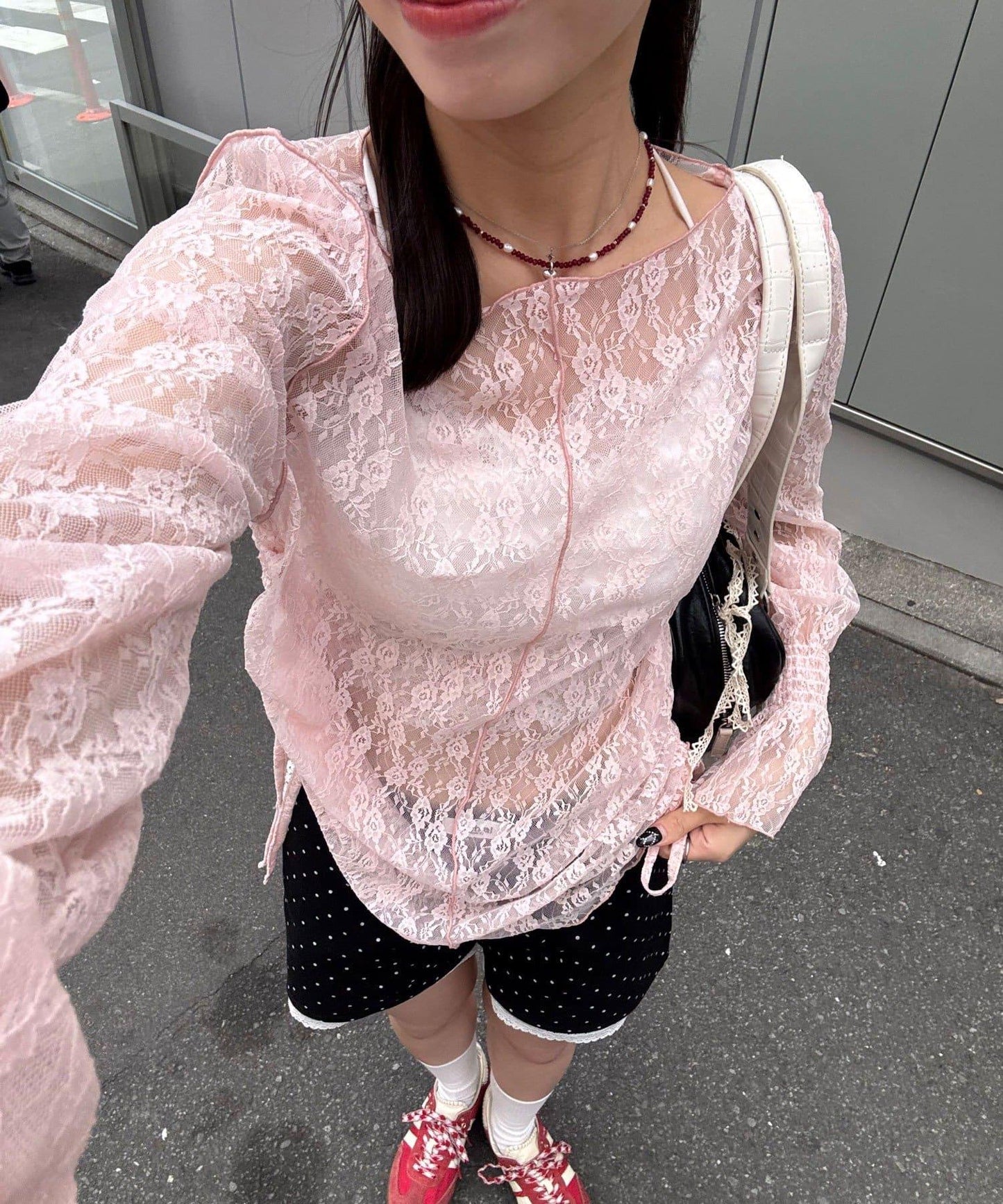 糖果袖 抽褶蕾絲 上衣