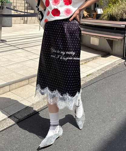 圓點緞面刺繡 直筒 半身裙