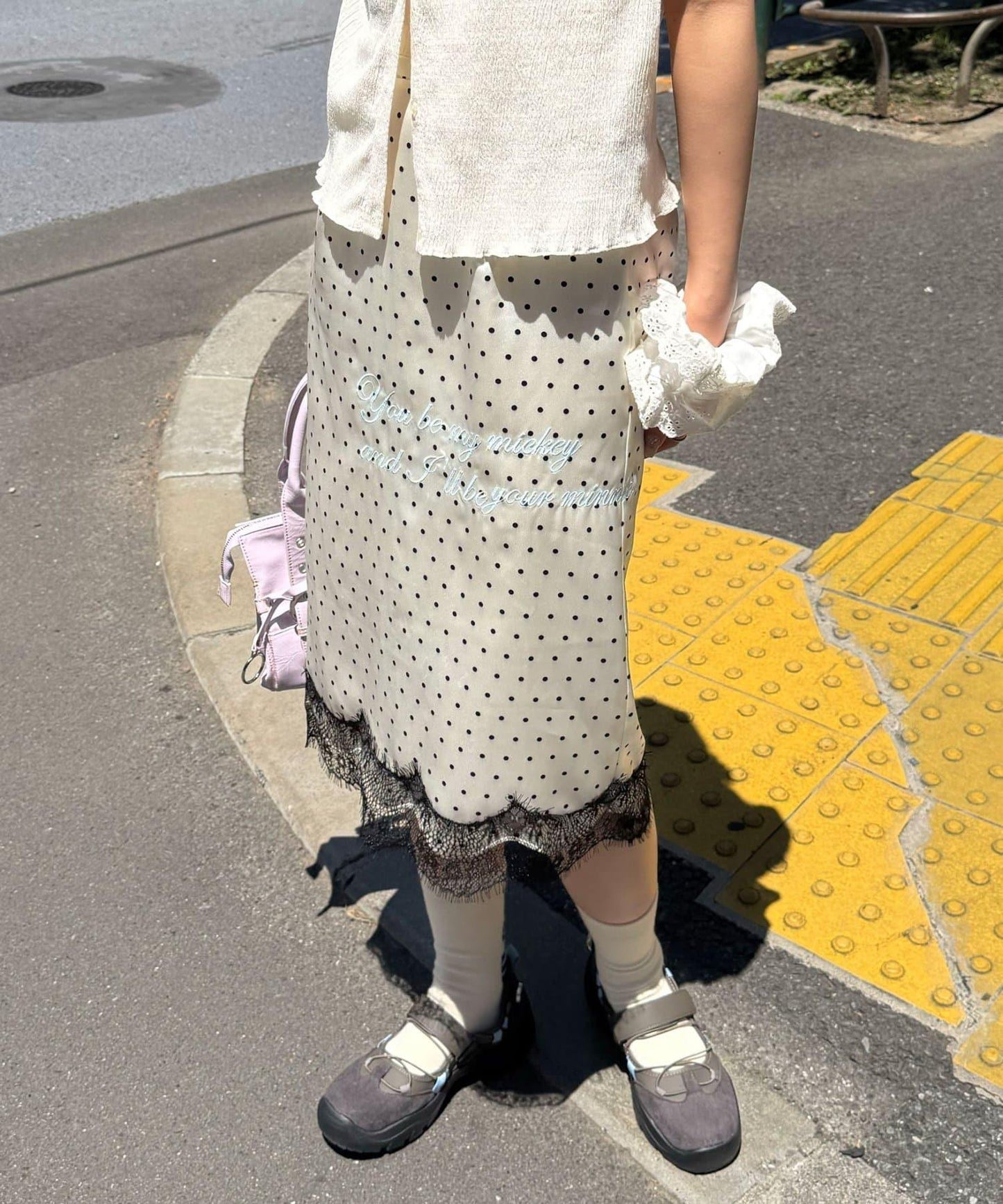 圓點緞面刺繡 直筒 半身裙
